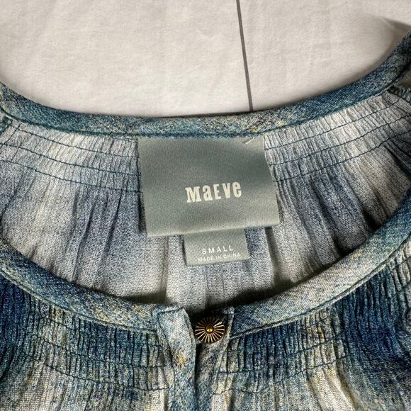 Anthropologie Maeve Top Tunic Womens Small Blue Plaid Calavon Peplum Popover - Picture 4 of 7